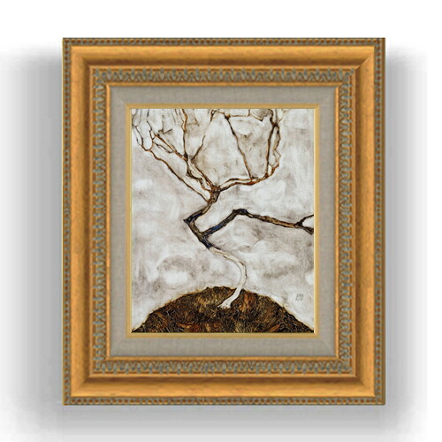 【油絵 直筆仕上げ】エゴン・シーレ Small Tree in Late Autumn F3サイズ 額入り 油絵直筆仕様げ 422×370mm 額縁ガラス板 | 絵画 アート インテリア 壁掛け複製画