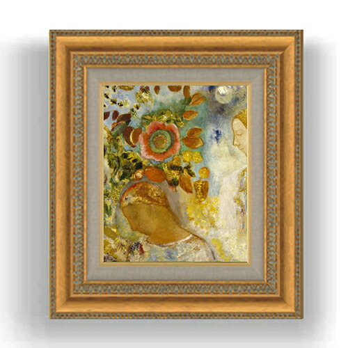 【油絵 直筆仕上げ】ルドン Two Young Girls among Flowers F3サイズ 額入り 油絵直筆仕様げ 422×370mm 額縁ガラス板 ｜ 絵画 アート インテリア 壁掛け複製画