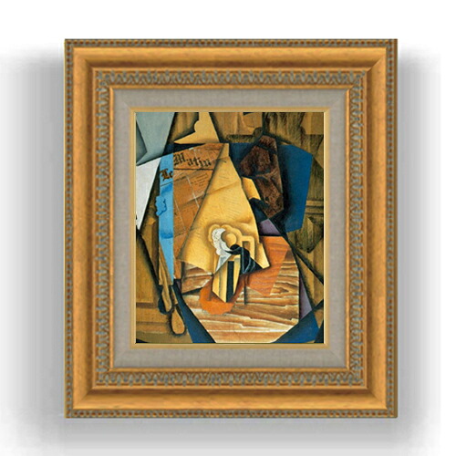 【油絵 直筆仕上げ】フアン・グリス A Man in a Cafe F3サイズ 額入り 油絵直筆仕様げ 422×370mm 額縁ガラス板 ｜ 絵画 アート インテリア 壁掛け複製画
