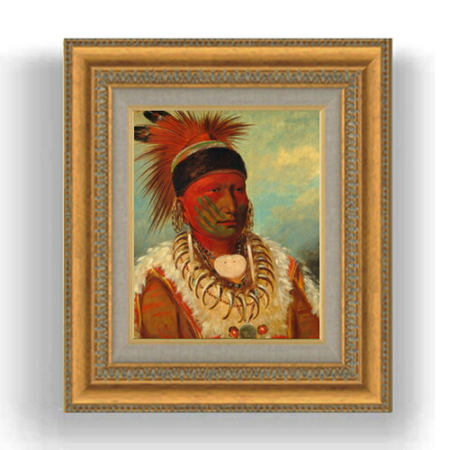 【油絵 直筆仕上げ】カトリン The White Cloud, Head Chief of the Iowas F3サイズ 額入り 油絵直筆仕様げ 422×370mm 額縁ガラス板 ｜ 絵画 アート インテリア 壁掛け複製画