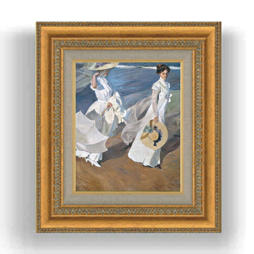 【油絵 直筆仕上げ】ソローリャ Strolling along the Seashore F3サイズ 額入り 油絵直筆仕様げ 422&times;370mm 額縁板 ｜ 絵画 アート インテリア 壁掛け複製画｜絵画販売アートレスト