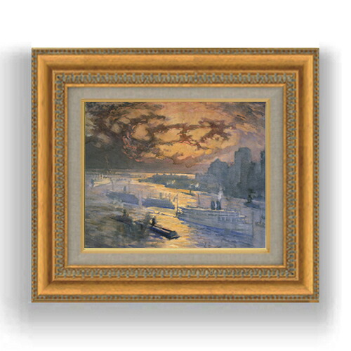 【油絵 直筆仕上げ】ペネル 反射する川 F3サイズ 額入り 油絵直筆仕様げ 422×370mm 額縁ガラス板 ｜ 絵画 アート インテリア 壁掛け複製画