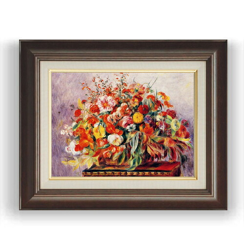 【油絵 直筆仕上げ】ルノワール バスケットの花々 F4 【額入り】 絵画 販売 4号 油彩 風景画 461×370mm 複製画 送料無料 プレゼント ギフト 開店祝い 開業祝い 退職祝い 新築祝い リビング 玄関 モダン 壁掛け