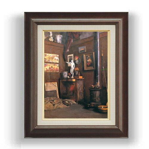 【油絵 直筆仕上げ】カイユボット アトリエのインテリア F4 【額入り】 絵画 販売 4号 油彩 風景画 461×370mm 複製画 送料無料 プレゼント ギフト 開店祝い 開業祝い 退職祝い 新築祝い リビング 玄関 モダン 壁掛け