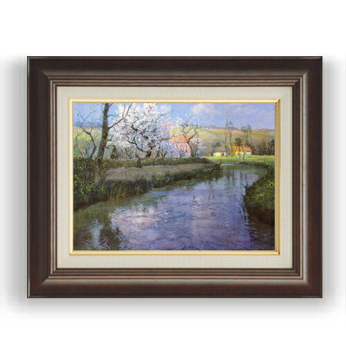 【油絵 直筆仕上げ】フリット・タヴロー フレンチリバーの風景 F4 【額入り】 絵画 販売 4号 油彩 風景画 461×370mm 複製画 送料無料 プレゼント ギフト 開店祝い 開業祝い 退職祝い 新築祝い リビング 玄関 モダン 壁掛け