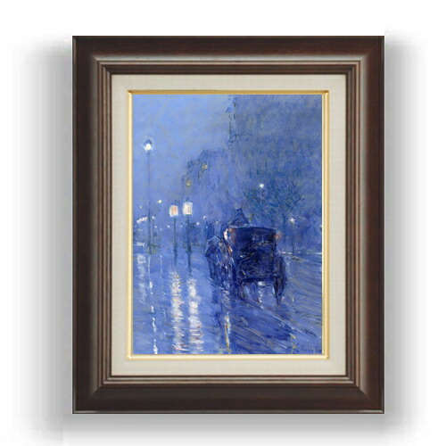 【油絵 直筆仕上げ】フレデリック・チャイルド・ハッサム Rainy Midnight F4 【額入り】 絵画 販売 4号 油彩 人物画 461×370mm 複製画 送料無料 プレゼント ギフト 開店祝い 開業祝い 退職祝い 新築祝い リビング 玄関 モダン 壁掛け