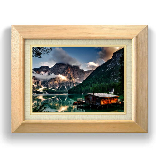 【油絵 直筆仕上げ】Pragser Wildsee -イタリアの風景- F4サイズ 額入り 【キャンバス・額縁】 油彩 風景画 オリジナルインテリア絵画 風水画 479&times;389mm 複製画 送料無料｜絵画販売アートレスト