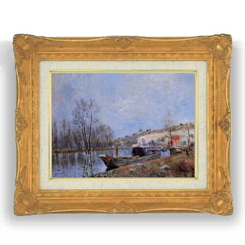 【油絵 直筆仕上げ】シスレー モレへ向かう川辺の道 F4 【アップグレード額縁】 絵画 販売 4号 油彩 風景画 467&times;377mm 複製画 送料無料 プレゼント ギフト 開店祝い 開業祝い 退職祝い 新築祝い リビング 壁掛け｜絵画販売アートレスト