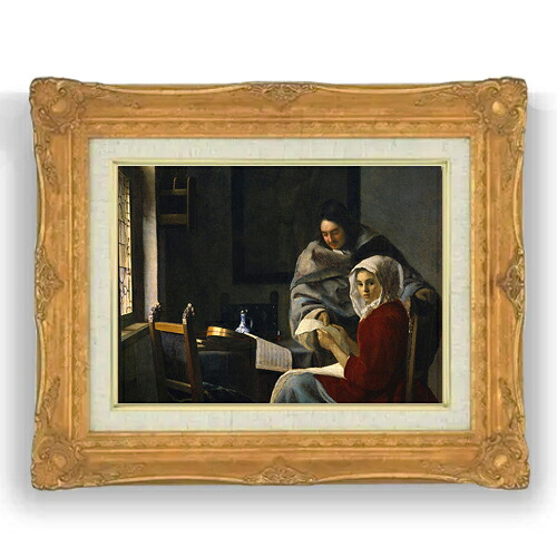 【油絵 直筆仕上げ】フェルメール 青衣の女 F4 【アップグレード額縁】 絵画 販売 4号 油彩 人物画 467&times;377mm 複製画 送料無料 プレゼント ギフト 開店祝い 開業祝い 退職祝い 新築祝い リビング 壁掛け｜絵画販売アートレスト