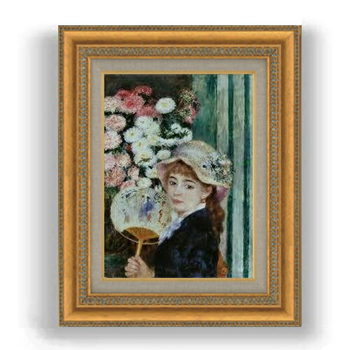 【油絵 直筆仕上げ】ルノワール 団扇を持つ少女 F4 【額入り】 絵画 販売 4号 油彩 人物画 481×391mm 複製画 送料無料 プレゼント ギフト 開店祝い 開業祝い 退職祝い 新築祝い リビング 玄関 モダン 壁掛け