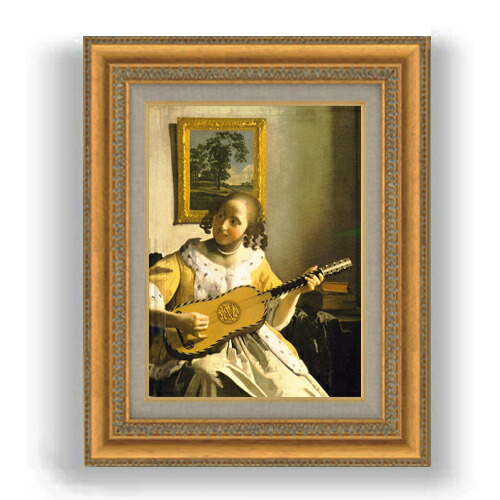 【油絵 直筆仕上げ】フェルメール ギターを弾く女 F4 【額入り】 絵画 販売 4号 油彩 人物画 485&times;395mm 複製画 送料無料 プレゼント ギフト 開店祝い 開業祝い 退職祝い 新築祝い リビング 玄関 モダン 壁掛け｜絵画販売アートレスト