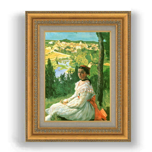 【油絵 直筆仕上げ】フレデリック・バジール 村の眺め F4 【額入り】 絵画 販売 4号 油彩 人物画 481×391mm 複製画 送料無料 プレゼント ギフト 開店祝い 開業祝い 退職祝い 新築祝い リビング 玄関 モダン 壁掛け