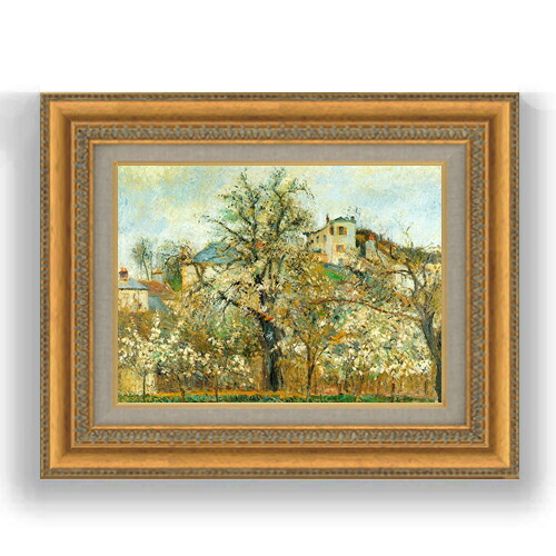 【油絵 直筆仕上げ】ピサロ ポントワーズの花咲く菜園、春 F4 【額入り】 絵画 販売 4号 油彩 風景画 485&times;395mm 複製画 送料無料 プレゼント ギフト 開店祝い 開業祝い 退職祝い 新築祝い リビング 玄関 モダン 壁掛け｜絵画販売アートレスト