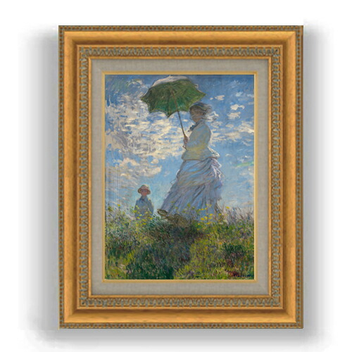 クロード・モネ 油彩画 手描き 貴重 作者サイン 手書き油絵 クロード・モネ 日傘をさす人 額付 絵画 インテリア 油彩画