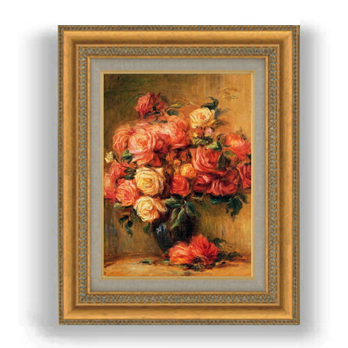 【油絵 直筆仕上げ】ルノワール Bouquet of Roses ばら F4 【額入り】 絵画 販売 4号 油彩 風景画 481×391mm 複製画 送料無料 プレゼント ギフト 開店祝い 開業祝い 退職祝い 新築祝い リビング 玄関 モダン 壁掛け
