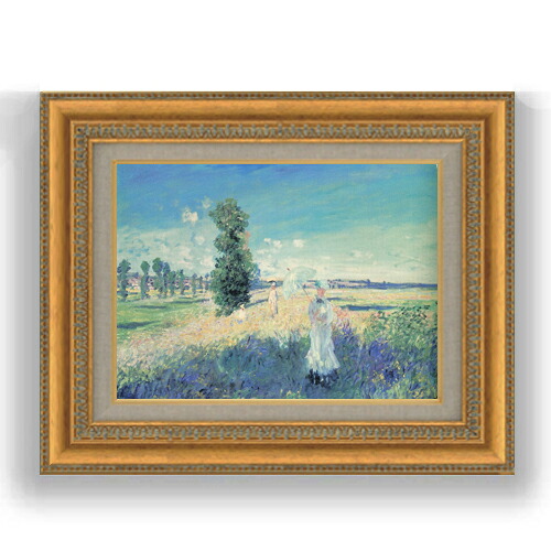 【油絵 直筆仕上げ】クロード・モネ 散歩 F4 【額入り】 絵画 販売 4号 油彩 風景画 481×391mm 複製画 送料無料 プレゼント ギフト 開店祝い 開業祝い 退職祝い 新築祝い リビング 玄関 モダン 壁掛け