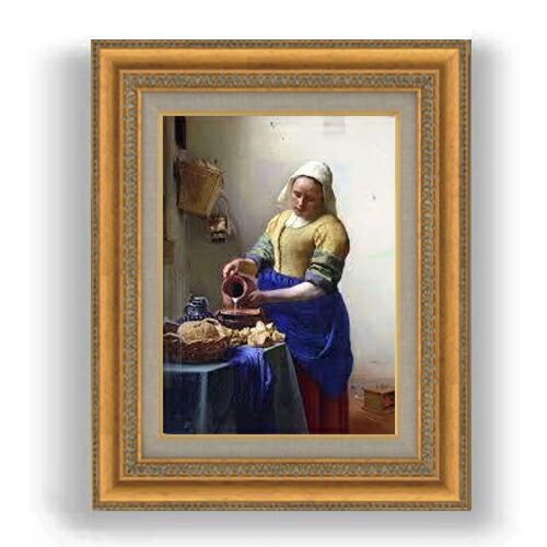 【油絵 直筆仕上げ】フェルメール 牛乳を注ぐ女 F4 【額入り】 絵画 販売 4号 油彩 人物画 481×391mm 複製画 送料無料 プレゼント ギフト 開店祝い 開業祝い 退職祝い 新築祝い リビング 玄関 モダン 壁掛け
