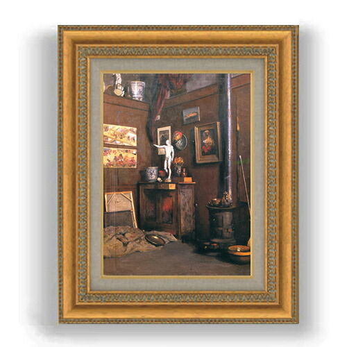 【油絵 直筆仕上げ】カイユボット アトリエのインテリア F4 【額入り】 絵画 販売 4号 油彩 風景画 485&times;395mm 複製画 送料無料 プレゼント ギフト 開店祝い 開業祝い 退職祝い 新築祝い リビング 玄関 モダン 壁掛け｜絵画販売アートレスト