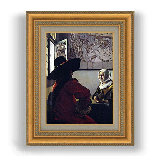 【油絵 直筆仕上げ】フェルメール 士官と笑う娘 F4 【額入り】 絵画 販売 4号 油彩 人物画 481×391mm 複製画 送料無料 プレゼント ギフト 開店祝い 開業祝い 退職祝い 新築祝い リビング 玄関 モダン 壁掛け