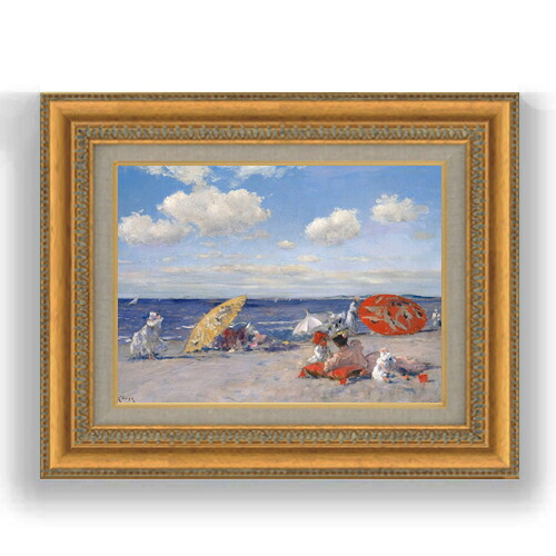 【油絵 直筆仕上げ】チェイス At the Seaside F4 【額入り】 絵画 販売 4号 油彩 人物画 485&times;395mm 複製画 送料無料 プレゼント ギフト 開店祝い 開業祝い 退職祝い 新築祝い リビング 玄関 モダン 壁掛け｜絵画販売アートレスト