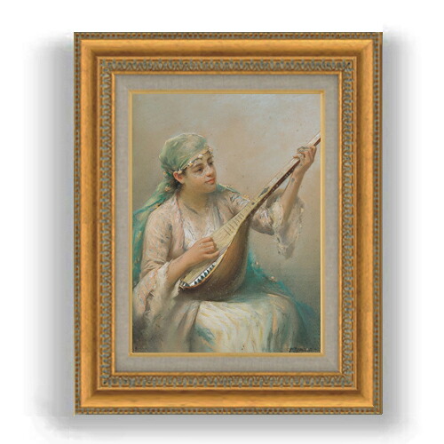 【油絵 直筆仕上げ】ファウストゾナロ Woman Playing a String Instrument F4 【額入り】 絵画 販売 4号 油彩 人物画 481×391mm 複製画 送料無料 プレゼント ギフト 開店祝い 開業祝い 退職祝い 新築祝い リビング 玄関 モダン 壁掛け