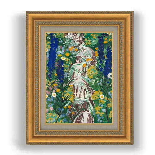 【油絵 直筆仕上げ】ババーガー 小川沿いの花 F4 【額入り】 絵画 販売 4号 油彩 抽象画 481×391mm 複製画 送料無料