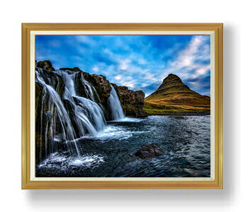【油絵 直筆仕上げ】Kirkjufell、アイスランドの風景 F50サイズ 額入り 【額入り】 油彩 風景画 オリジナルインテリア絵画 風水画 アート絵画 50号 大きな絵画サイズ 額入り 複製画 送料無料 1323&times;1066mm｜絵画販売アートレスト