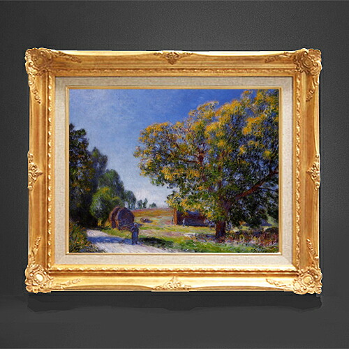 【油絵 直筆仕上げ】シスレー 森林、まわりの風景 F6 【アップグレード額縁】 絵画 販売 6号 油彩 風景画 552×461mm 複製画 送料無料 プレゼント ギフト 開店祝い 開業祝い 退職祝い 新築祝い リビング 玄関 アートフレーム 壁掛け