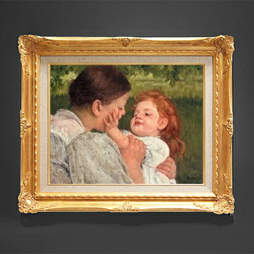 【油絵 直筆仕上げ】メアリー・カサット 母の愛撫 F6 【アップグレード額縁】 絵画 販売 6号 油彩 人物画 552×461mm 複製画 送料無料 プレゼント ギフト 開店祝い 開業祝い 退職祝い 新築祝い リビング 玄関 アートフレーム 壁掛け