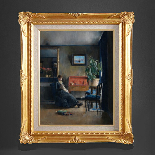 【油絵 直筆仕上げ】ハリエット・バッカー Blue Interior F6 【アップグレード額縁】 絵画 販売 6号 油彩 抽象画 552×461mm 複製画 送料無料 プレゼント ギフト 開店祝い 開業祝い 退職祝い 新築祝い リビング 玄関 アートフレーム 壁掛け