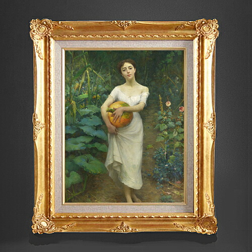 【油絵 直筆仕上げ】ファウストゾナロ Young Girl Carrying a Pumpkin F6 【アップグレード額縁】 絵画 販売 6号 油彩 人物画 552×461mm 複製画 送料無料 プレゼント ギフト 開店祝い 開業祝い 退職祝い 新築祝い リビング 玄関 アートフレーム 壁掛け