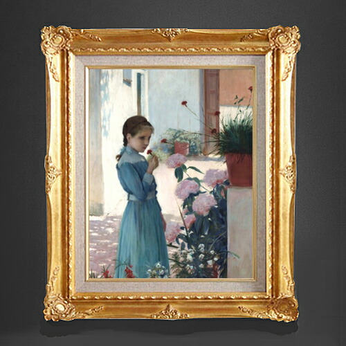 【油絵 直筆仕上げ】ルシニョール The girl with carnation F6 【アップグレード額縁】 絵画 販売 6号 油彩 人物画 552×461mm 複製画 送料無料 プレゼント ギフト 開店祝い 開業祝い 退職祝い 新築祝い リビング 玄関 アートフレーム 壁掛け