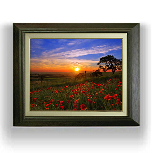 【油絵 直筆仕上げ】夕焼けの花畑 F6サイズ 額入り 【キャンバス・アクリル/額入り】 油彩 風景画 オリジナルインテリア絵画 風水画 556&times;465mm 複製画 送料無料 プレゼント ギフト 開店祝い 開業祝い 退職祝い 新築祝い リビング 玄関 モダン アートフレーム 壁掛け｜絵画販売アートレスト