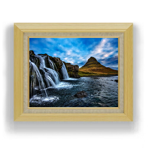 【油絵 直筆仕上げ】Kirkjufell、アイスランドの風景 F6サイズ 額入り 【キャンバス・アクリル/額入り】 油彩 風景画 オリジナルインテリア絵画 風水画 556×465mm 複製画 送料無料|絵画販売アートレスト