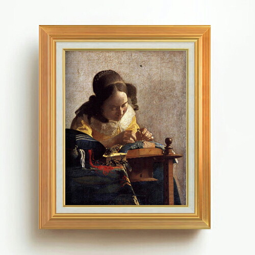 【油絵 直筆仕上げ】フェルメール レースを編む女性 F6 【アップグレード額】 絵画 販売 6号 油彩 人物画 558×467mm 複製画 送料無料 プレゼント ギフト 開店祝い 開業祝い 退職祝い 新築祝い リビング 玄関 モダン アートフレーム 壁掛け