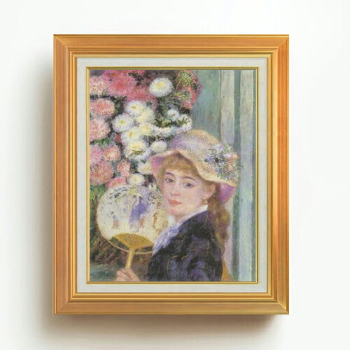 【油絵 直筆仕上げ】ルノワール 団扇を持つ少女 F6 【アップグレード額】 絵画 販売 6号 油彩 人物画 558&times;467mm 複製画 送料無料 プレゼント ギフト 開店祝い 開業祝い 退職祝い 新築祝い リビング 玄関 モダン アートフレーム 壁掛け｜絵画販売アートレスト