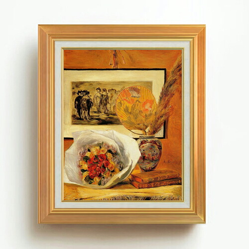 【油絵 直筆仕上げ】ルノワール 花束 F6 【アップグレード額】 絵画 販売 6号 油彩 静物画 558&times;467mm 複製画 送料無料 プレゼント ギフト 開店祝い 開業祝い 退職祝い 新築祝い リビング 玄関 モダン アートフレーム 壁掛け｜絵画販売アートレスト