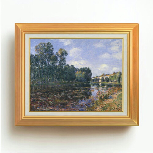 【油絵 直筆仕上げ】シスレー ロワン、川の畔 F6 【アップグレード額】 絵画 販売 6号 油彩 風景画 558&times;467mm 複製画 送料無料 プレゼント ギフト 開店祝い 開業祝い 退職祝い 新築祝い リビング 玄関 モダン アートフレーム 壁掛け｜絵画販売アートレスト 23,532円