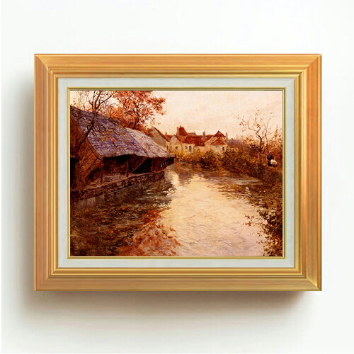 【油絵 直筆仕上げ】カイユボット A Morning River Scene F6 【アップグレード額】 絵画 販売 6号 油彩 風景画 558×467mm 複製画 送料無料 プレゼント ギフト 開店祝い 開業祝い 退職祝い 新築祝い リビング 玄関 モダン アートフレーム 壁掛け
