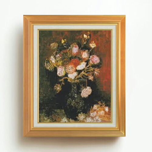 【油絵 直筆仕上げ】ゴッホ シオンとフロックスのある花瓶 F6 【アップグレード額】 絵画 販売 6号 油彩 静物画 558×467mm 複製画 送料無料 プレゼント ギフト 開店祝い 開業祝い 退職祝い 新築祝い リビング 玄関 モダン アートフレーム 壁掛け