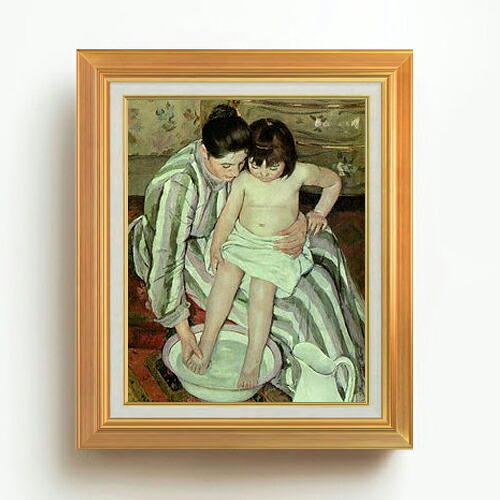 【油絵 直筆仕上げ】メアリー・カサット 子供の入浴 F6 【アップグレード額】 絵画 販売 6号 油彩 人物画 558×467mm 複製画 送料無料 プレゼント ギフト 開店祝い 開業祝い 退職祝い 新築祝い リビング 玄関 モダン アートフレーム 壁掛け