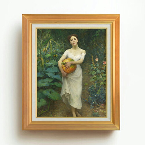 【油絵 直筆仕上げ】ファウストゾナロ Young Girl Carrying a Pumpkin F6 【アップグレード額】 絵画 販売 6号 油彩 人物画 558&times;467mm 複製画 送料無料 プレゼント ギフト 開店祝い 開業祝い 退職祝い 新築祝い リビング 玄関 モダン アートフレーム 壁掛け｜絵画販売アートレスト