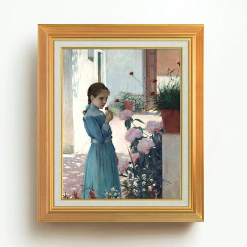 【油絵 直筆仕上げ】ルシニョール The girl with carnation F6 【アップグレード額】 絵画 販売 6号 油彩 人物画 558×467mm 複製画 送料無料 プレゼント ギフト 開店祝い 開業祝い 退職祝い 新築祝い リビング 玄関 モダン アートフレーム 壁掛け