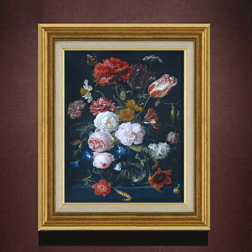 【油絵 直筆仕上げ】デ・ヘーム 花瓶と花 F6 【アップグレード額】 絵画 販売 6号 油彩 静物画 558×467mm 複製画 送料無料 プレゼント ギフト 開店祝い 開業祝い 退職祝い 新築祝い リビング 玄関 モダン アートフレーム 壁掛け