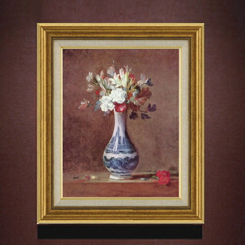 【油絵 直筆仕上げ】シャルダン 花瓶の花 F6 【アップグレード額】 絵画 販売 6号 油彩 静物画 558×467mm 複製画 送料無料 プレゼント ギフト 開店祝い 開業祝い 退職祝い 新築祝い リビング 玄関 モダン アートフレーム 壁掛け 23,850円