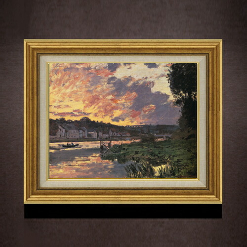 【油絵 直筆仕上げ】クロード・モネ ブジーヴァルのセーヌ川、夕暮れ F6 【アップグレード額】 絵画 販売 6号 油彩 風景画 558×467mm 複製画 送料無料 プレゼント ギフト 開店祝い 開業祝い 退職祝い 新築祝い リビング 玄関 モダン アートフレーム 壁掛け
