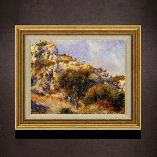 【油絵 直筆仕上げ】ルノワール エスタックの崖 F6 【アップグレード額】 絵画 販売 6号 油彩 風景画 558×467mm 複製画 送料無料 プレゼント ギフト 開店祝い 開業祝い 退職祝い 新築祝い リビング 玄関 モダン アートフレーム 壁掛け
