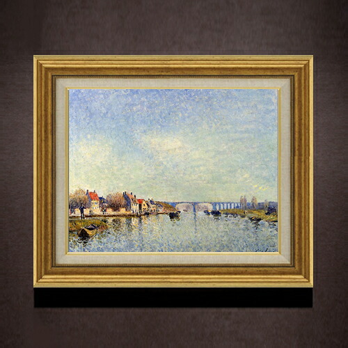 【油絵 直筆仕上げ】シスレー セーヌ・エ・マルヌの湖畔 F6 【アップグレード額】 絵画 販売 6号 油彩 風景画 558×467mm 複製画 送料無料 プレゼント ギフト 開店祝い 開業祝い 退職祝い 新築祝い リビング 玄関 モダン アートフレーム 壁掛け