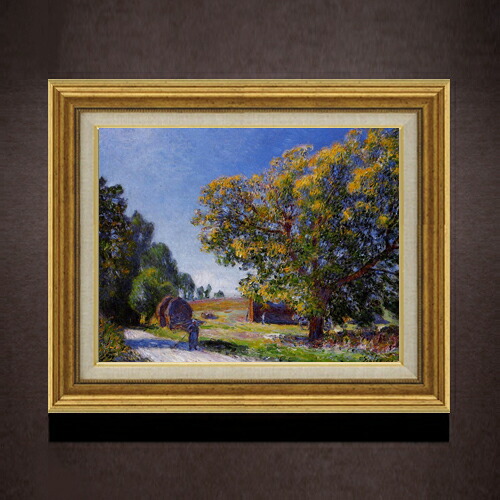 【油絵 直筆仕上げ】シスレー 森林、まわりの風景 F6 【アップグレード額】 絵画 販売 6号 油彩 風景画 558×467mm 複製画 送料無料 プレゼント ギフト 開店祝い 開業祝い 退職祝い 新築祝い リビング 玄関 モダン アートフレーム 壁掛け