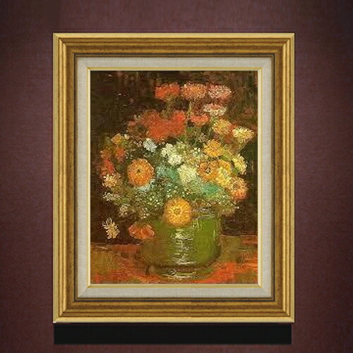 【油絵 直筆仕上げ】ゴッホ ヒャクニチソウのある花瓶 F6 【アップグレード額】 絵画 販売 6号 油彩 静物画 558×467mm 複製画 送料無料 プレゼント ギフト 開店祝い 開業祝い 退職祝い 新築祝い リビング 玄関 モダン アートフレーム 壁掛け